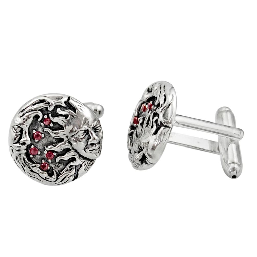 2.47cts red ruby (lab) 925 sterling silver crescent moon star cufflinks c26404