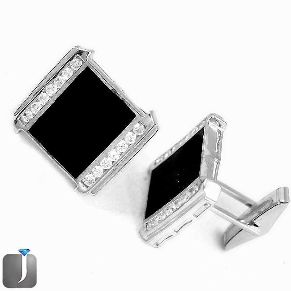 NATURAL BLACK ONYX TOPAZ 925 STERLING SILVER CUFFLINKS EARRINGS JEWELRY G4564