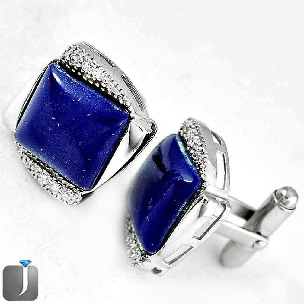 NATURAL BLUE LAZULI LAPIS TOPAZ 925 SILVER CUFFLINKS EARRINGS JEWELRY G4563