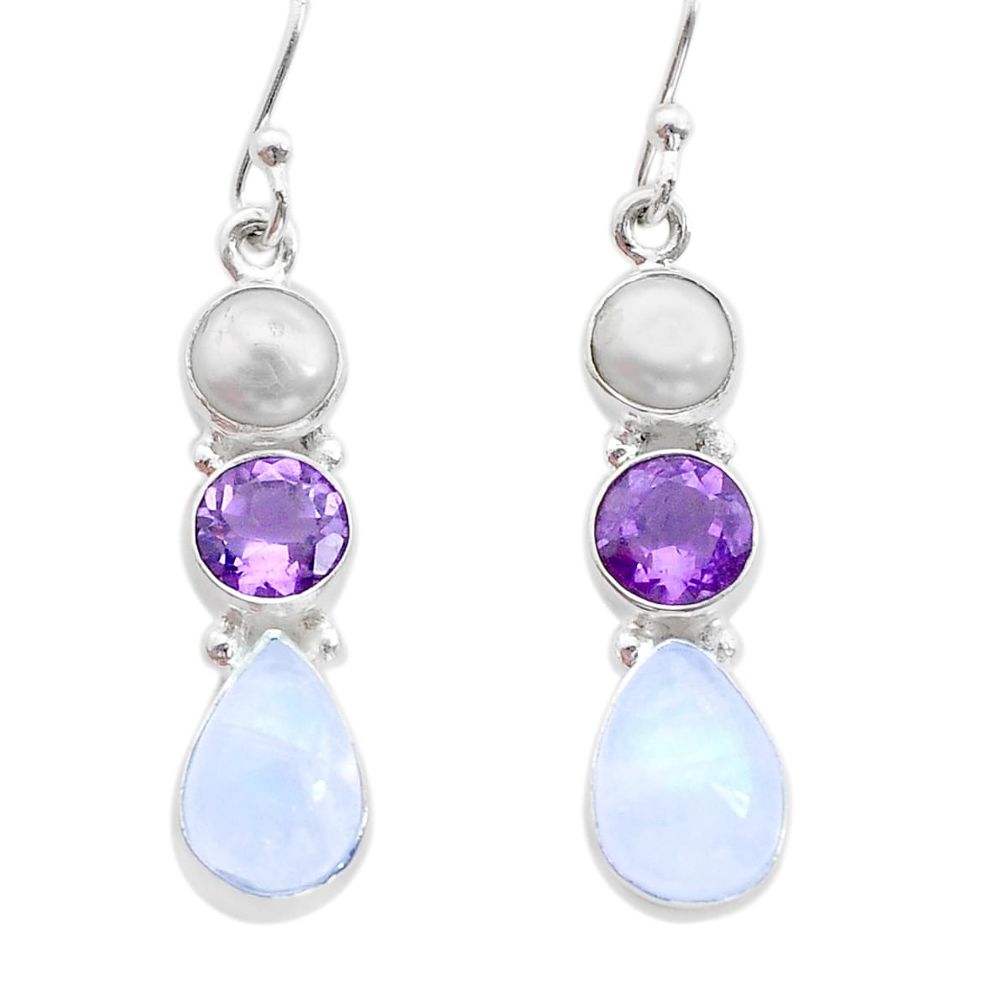 7.00cts natural rainbow moonstone amethyst 925 sterling silver dangle earrings