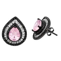 925 silver 11.27cts black rhodium natural pink chalcedony stud earrings c1939