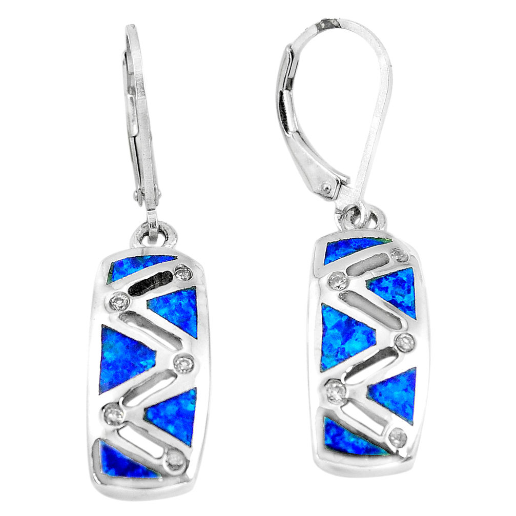 925 silver 1.25cts blue australian opal (lab) topaz enamel dangle earrings c3147