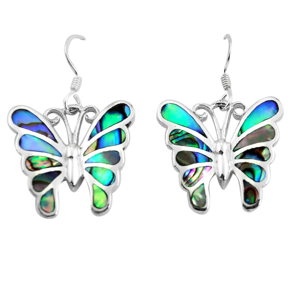 925 silver 7.48gms green abalone paua seashell butterfly earrings jewelry c2548