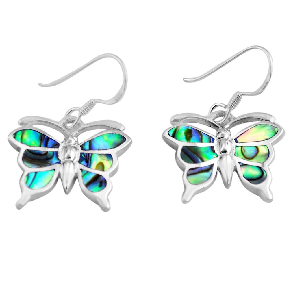 925 silver 5.89gms green abalone paua seashell butterfly earrings jewelry c4594