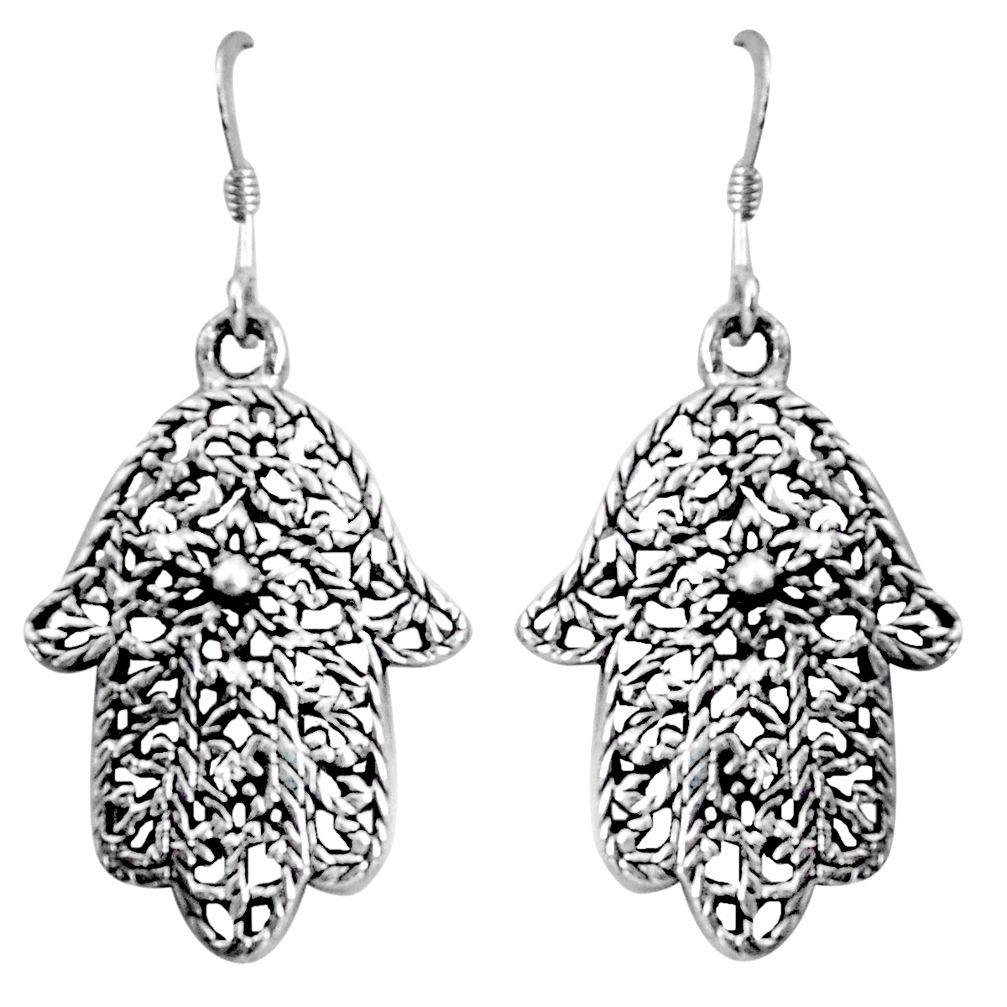 925 silver 5.69gms indonesian bali style solid hand of god hamsa earrings c5350