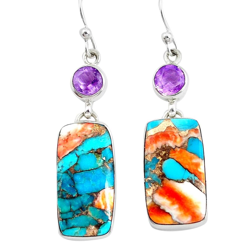 925 silver 24.06cts multicolor spiny oyster arizona turquoise earrings p39620