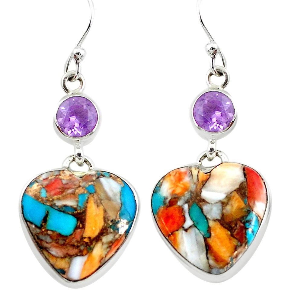 925 silver 20.47cts multicolor spiny oyster arizona turquoise earrings p39626