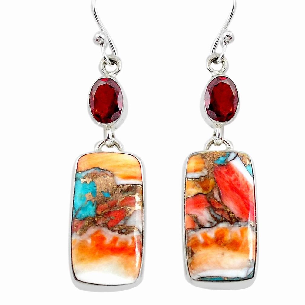 925 silver 20.66cts multicolor spiny oyster arizona turquoise earrings p39640