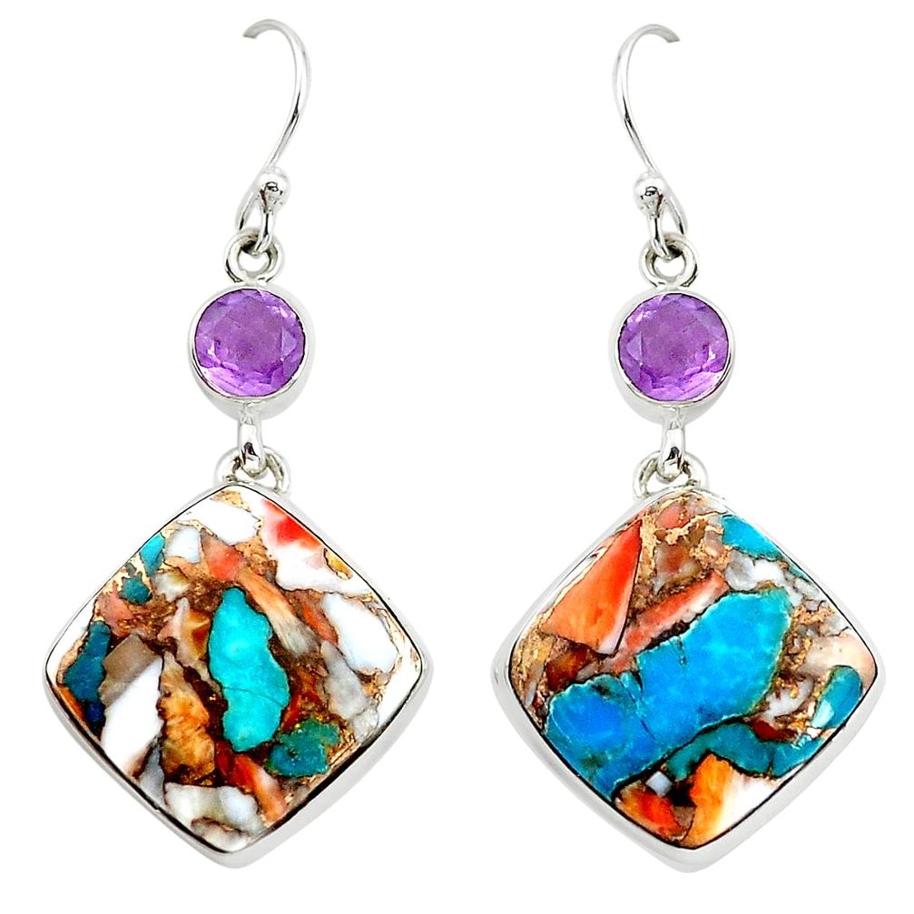 925 silver 28.65cts multicolor spiny oyster arizona turquoise earrings p39657