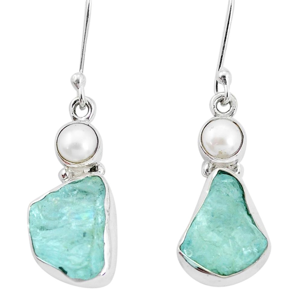 925 silver 12.07cts natural aqua aquamarine rough pearl dangle earrings p32725