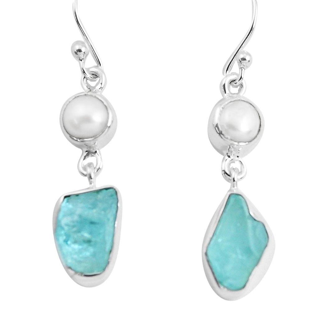 925 silver 11.53cts natural aqua aquamarine rough pearl dangle earrings p51723