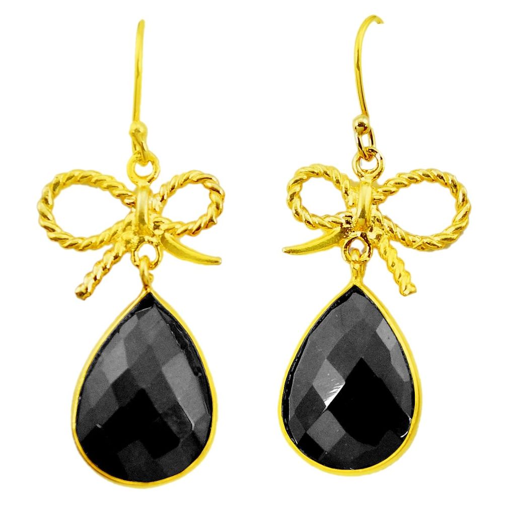 16.90cts natural black onyx 14k gold chandelier earrings p49800