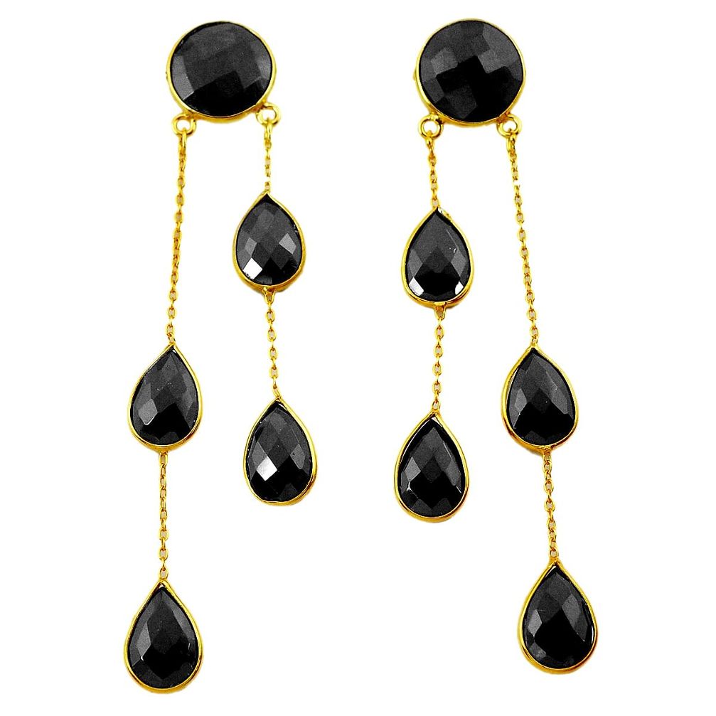 925 silver 42.91cts natural black onyx 14k gold chandelier earrings p75390