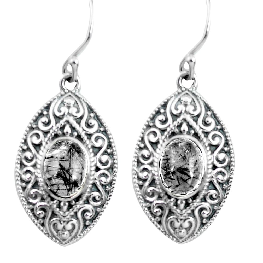 925 silver 4.20cts natural black tourmaline rutile dangle earrings p64971