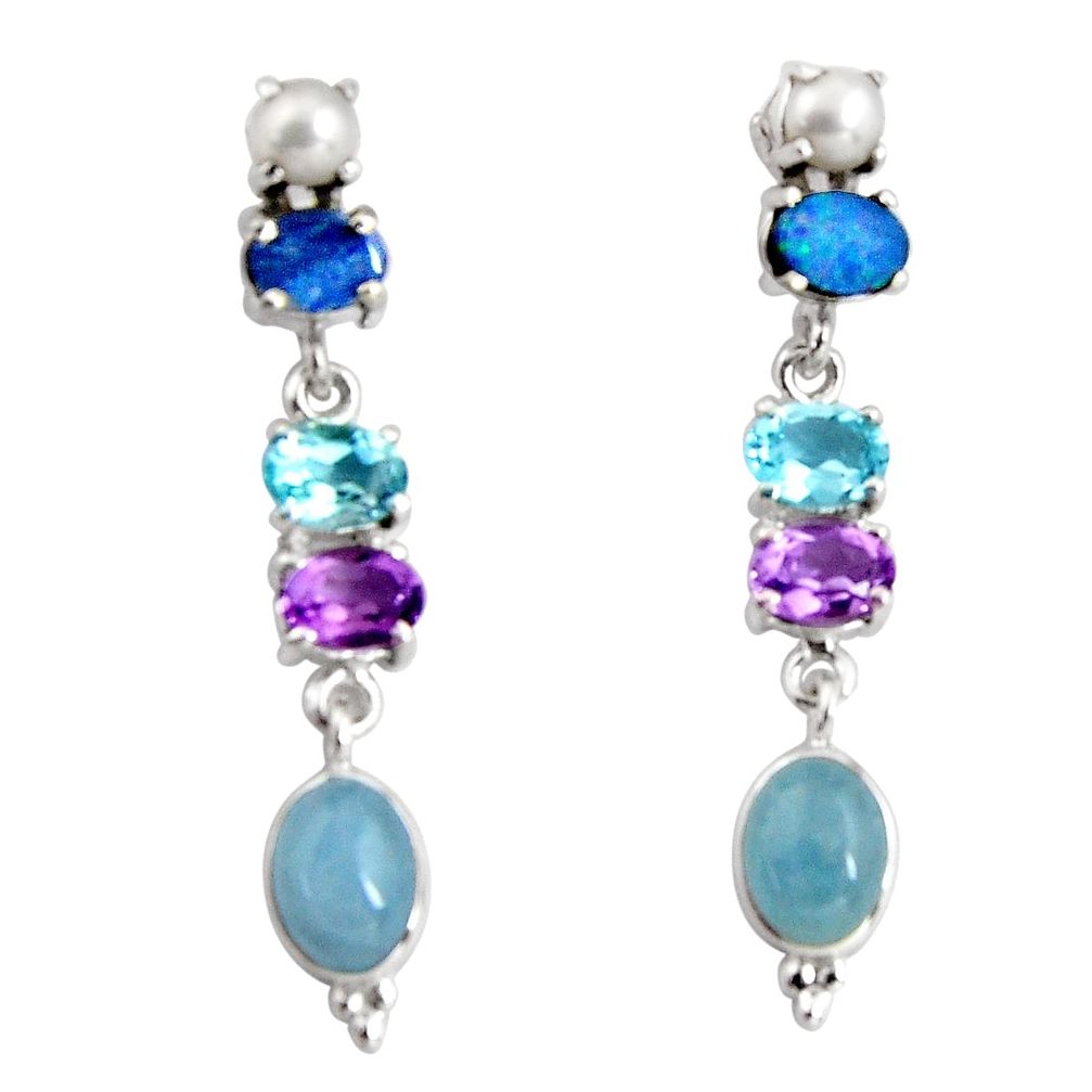 925 silver 15.80cts natural blue aquamarine amethyst dangle earrings d32290