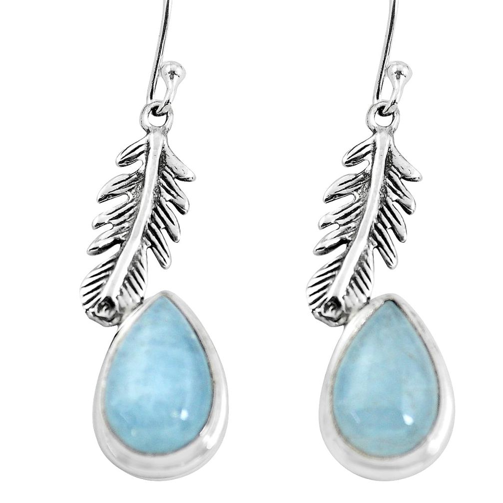 925 silver 8.25cts natural blue aquamarine dangle feather charm earrings p55488