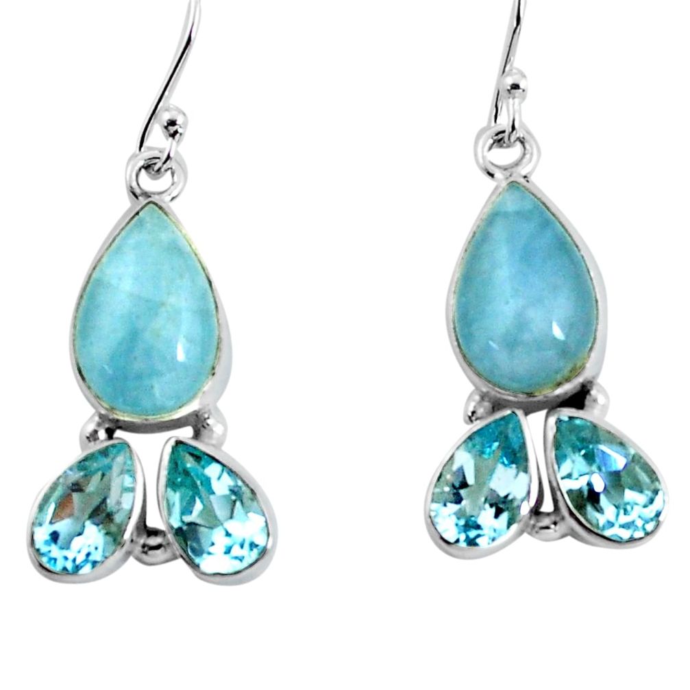 925 silver 12.87cts natural blue aquamarine topaz dangle earrings jewelry p57358
