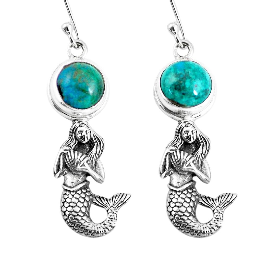 925 silver 6.32cts natural blue chrysocolla fairy mermaid earrings p55464