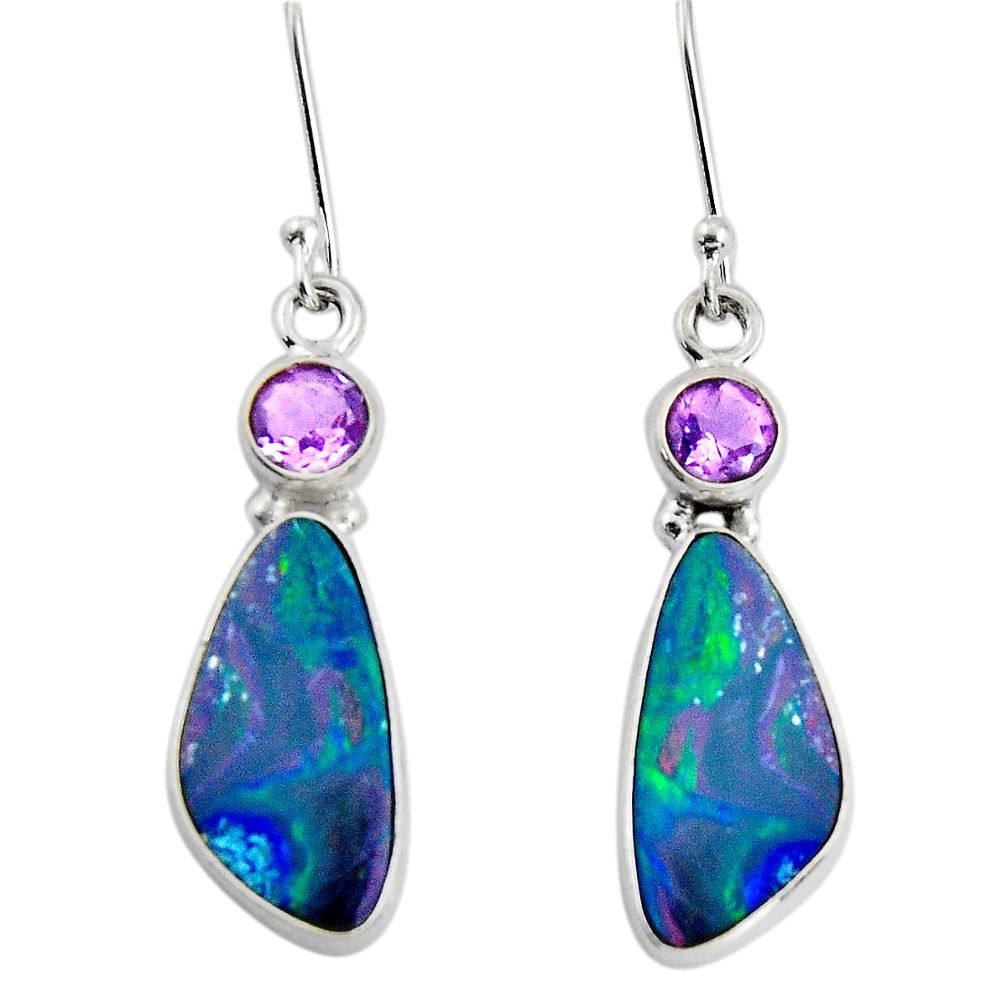 925 silver 11.04cts natural blue doublet opal australian dangle earrings d32554