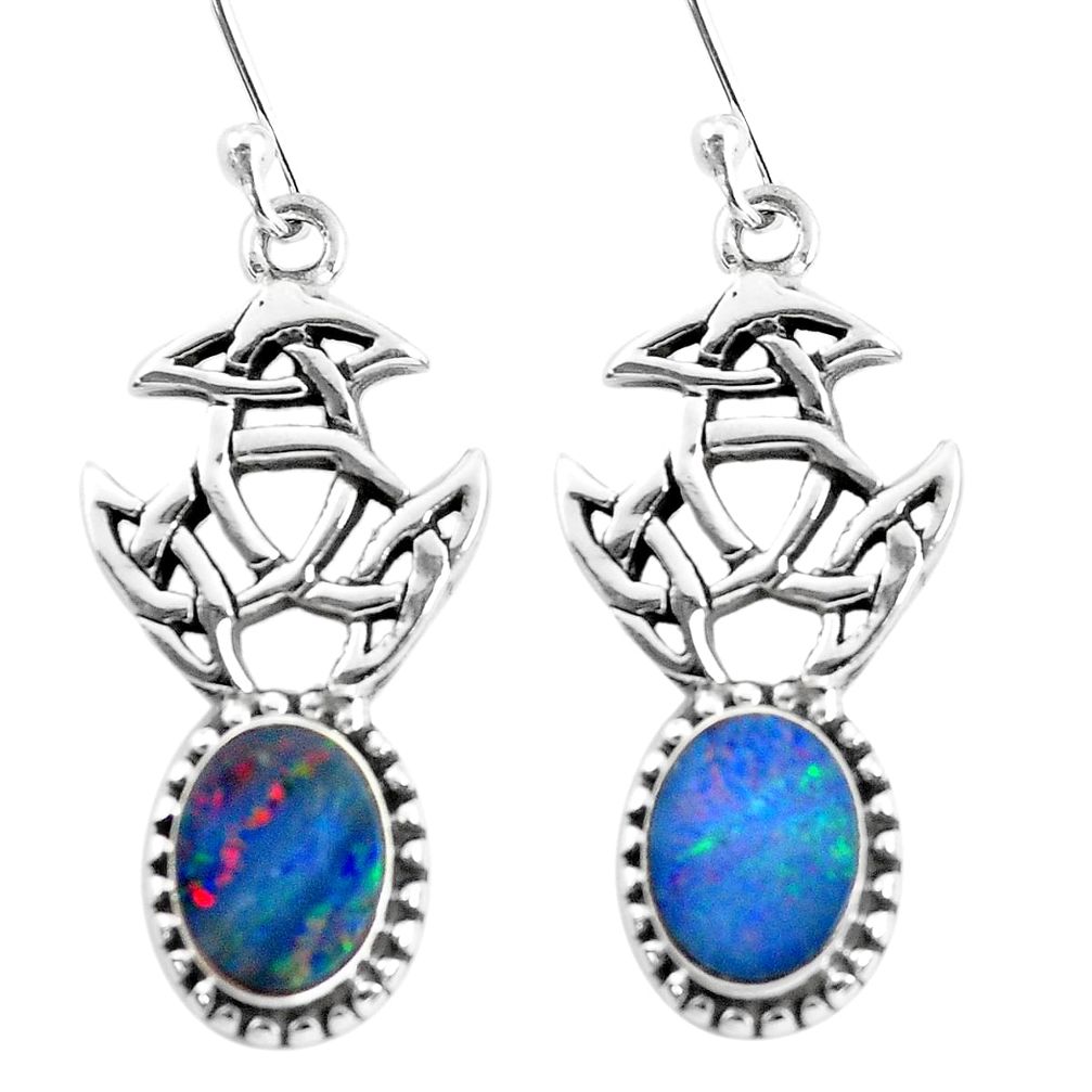 925 silver 5.42cts natural blue doublet opal australian dangle earrings p54875