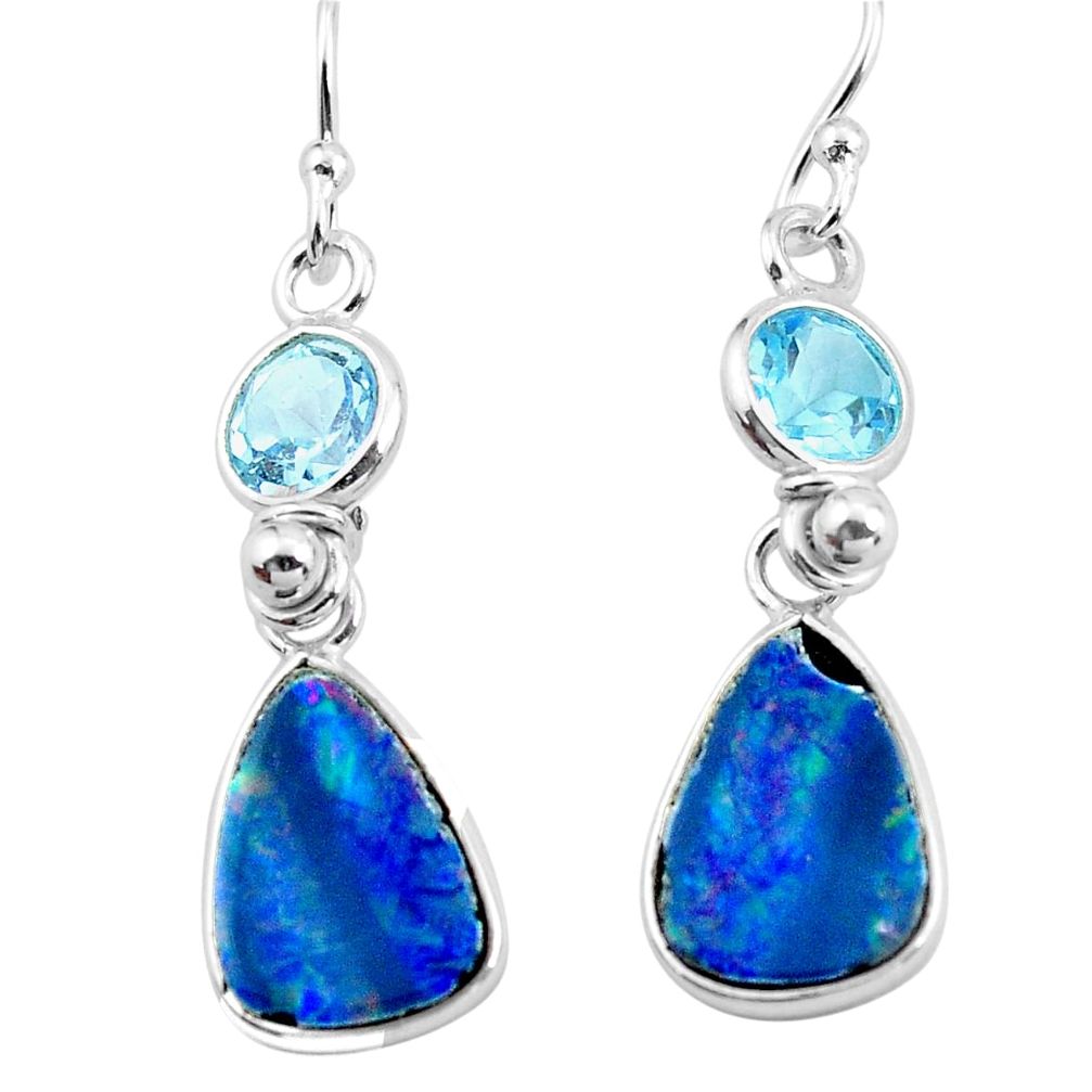 925 silver 9.13cts natural blue doublet opal australian dangle earrings p62970