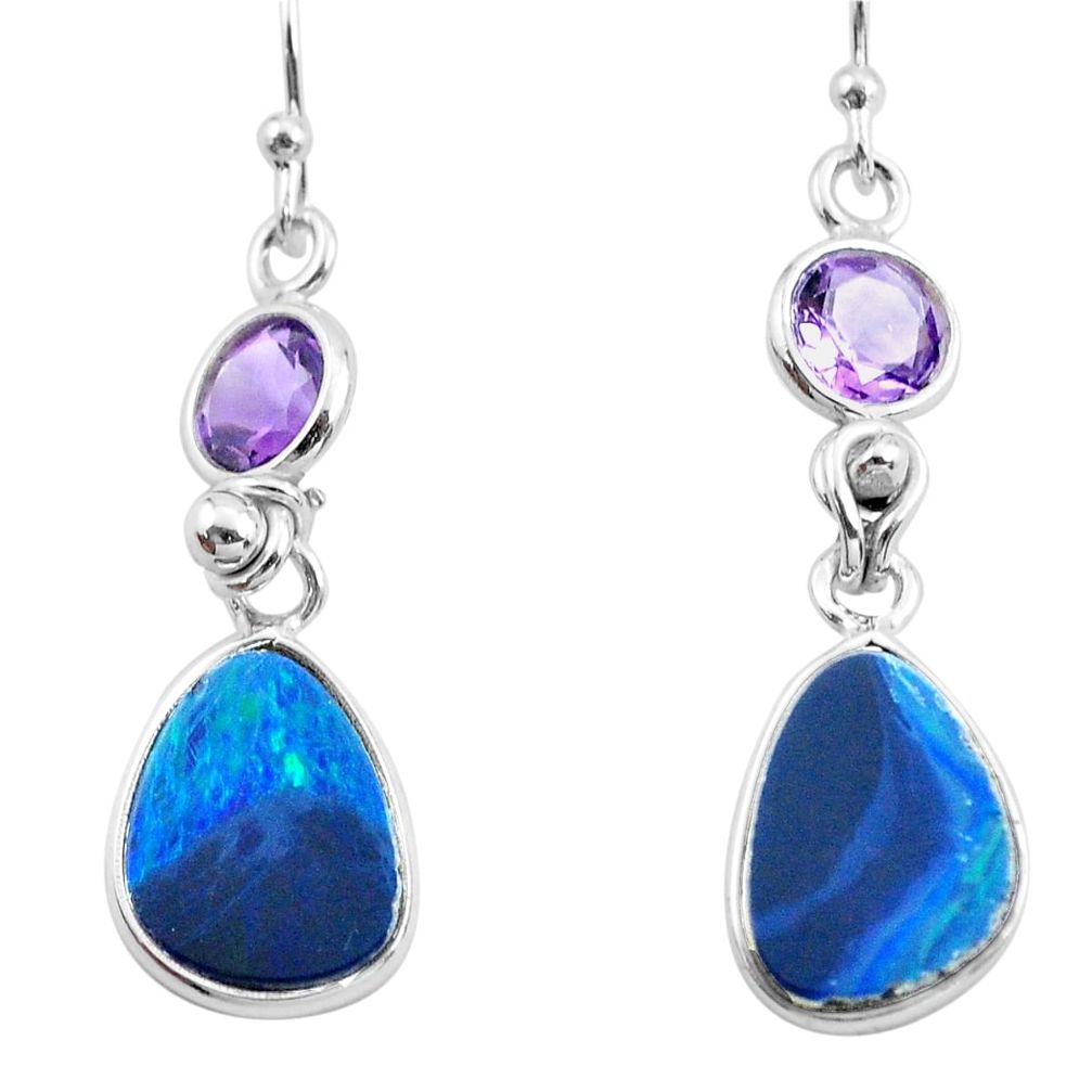 925 silver 8.46cts natural blue doublet opal australian dangle earrings p62973