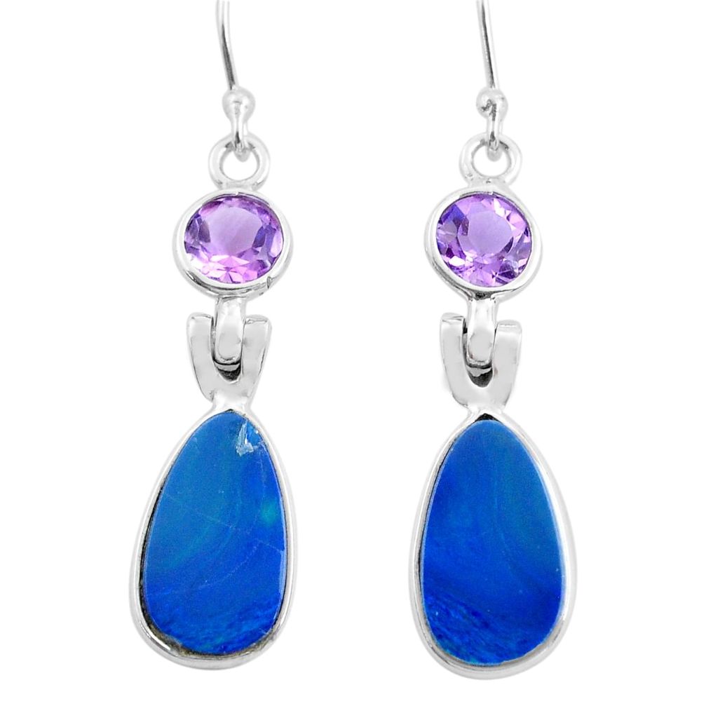 925 silver 9.13cts natural blue doublet opal australian dangle earrings p62985