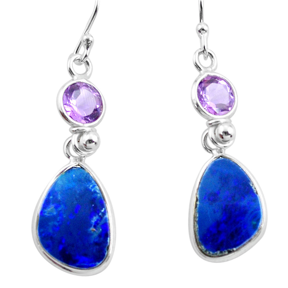 925 silver 9.13cts natural blue doublet opal australian dangle earrings p63003