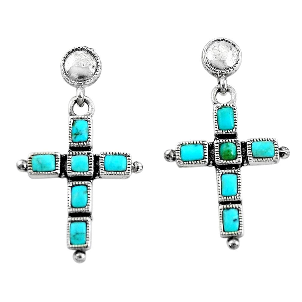 925 silver 8.54cts natural blue kingman turquoise holy cross earrings c1791