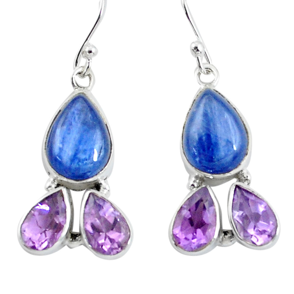 925 silver 14.72cts natural blue kyanite amethyst dangle earrings jewelry p57395