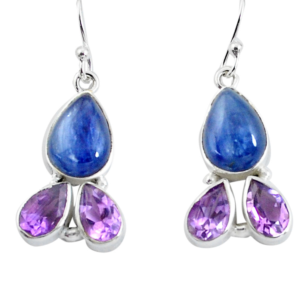 925 silver 13.77cts natural blue kyanite amethyst dangle earrings p57391