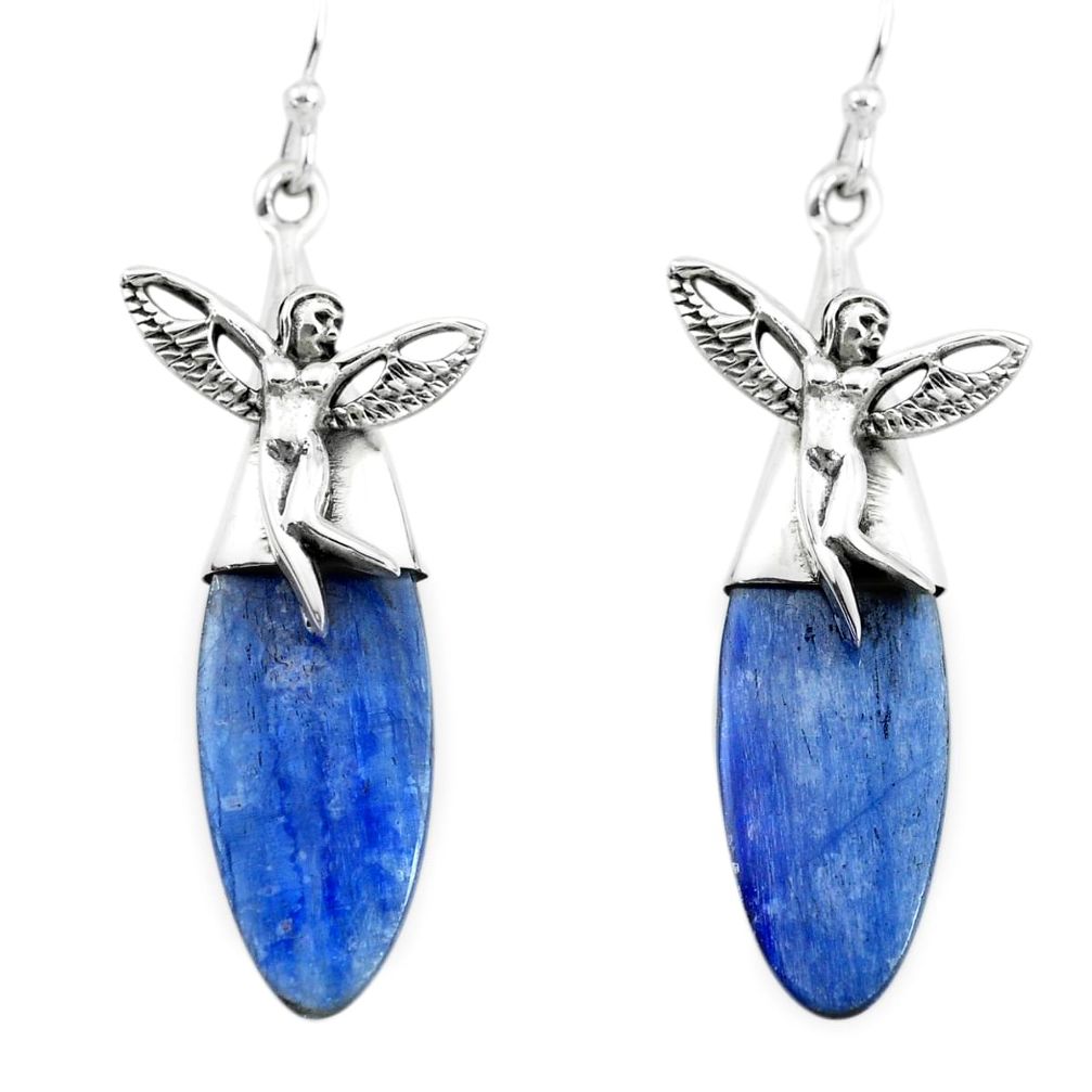 925 silver 18.70cts natural blue kyanite angel wings fairy earrings p66414