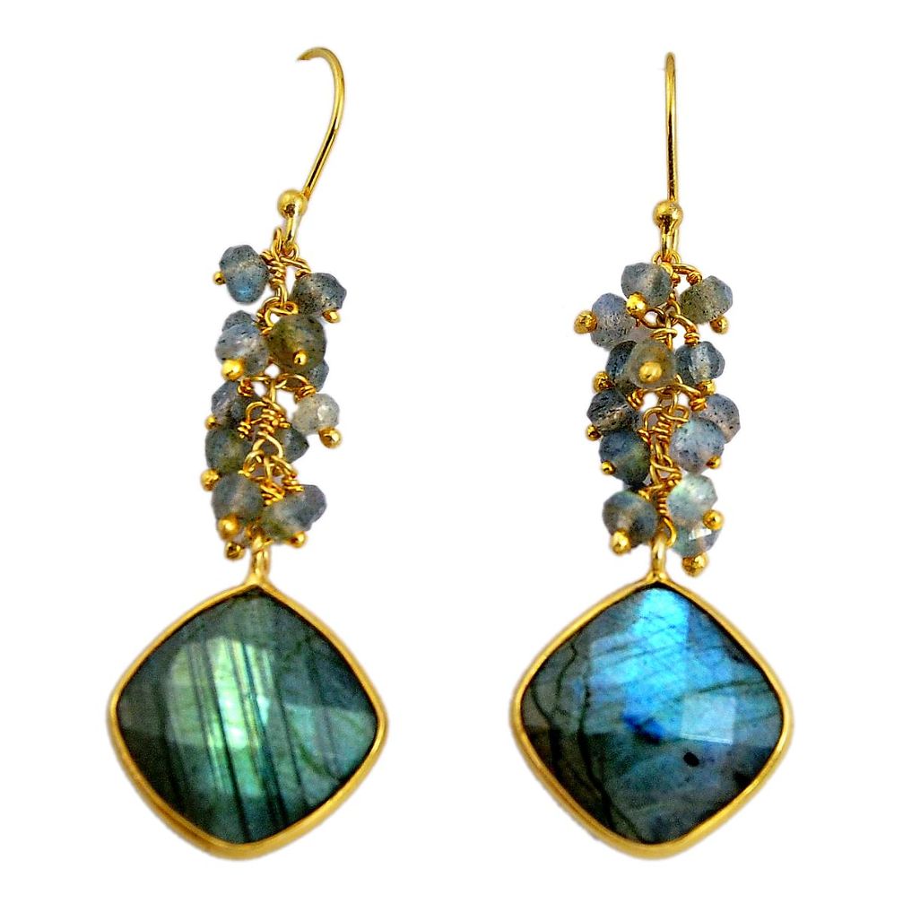 925 silver 23.45cts natural blue labradorite 14k gold dangle earrings p91260