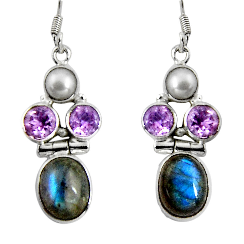 925 silver 14.12cts natural blue labradorite amethyst dangle earrings d32387