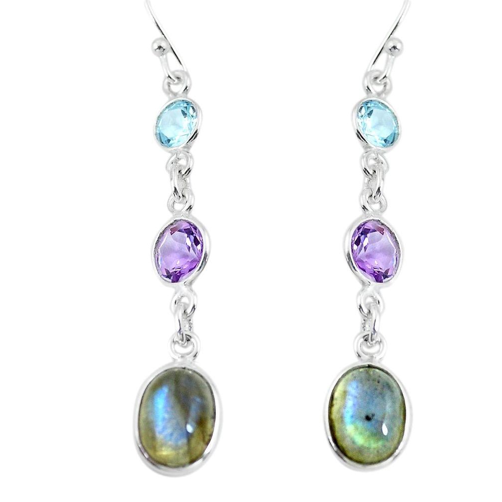 925 silver 8.57cts natural blue labradorite amethyst dangle earrings p64807