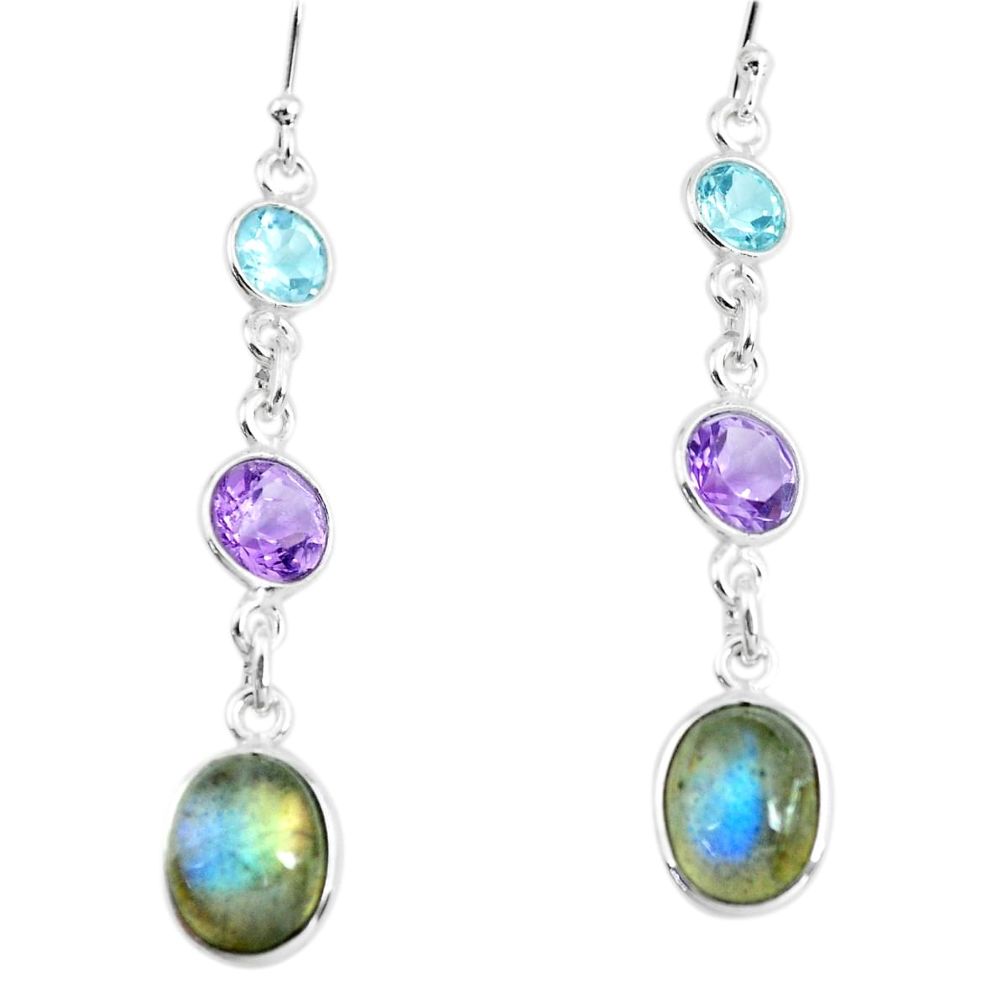 925 silver 10.09cts natural blue labradorite amethyst dangle earrings p66464