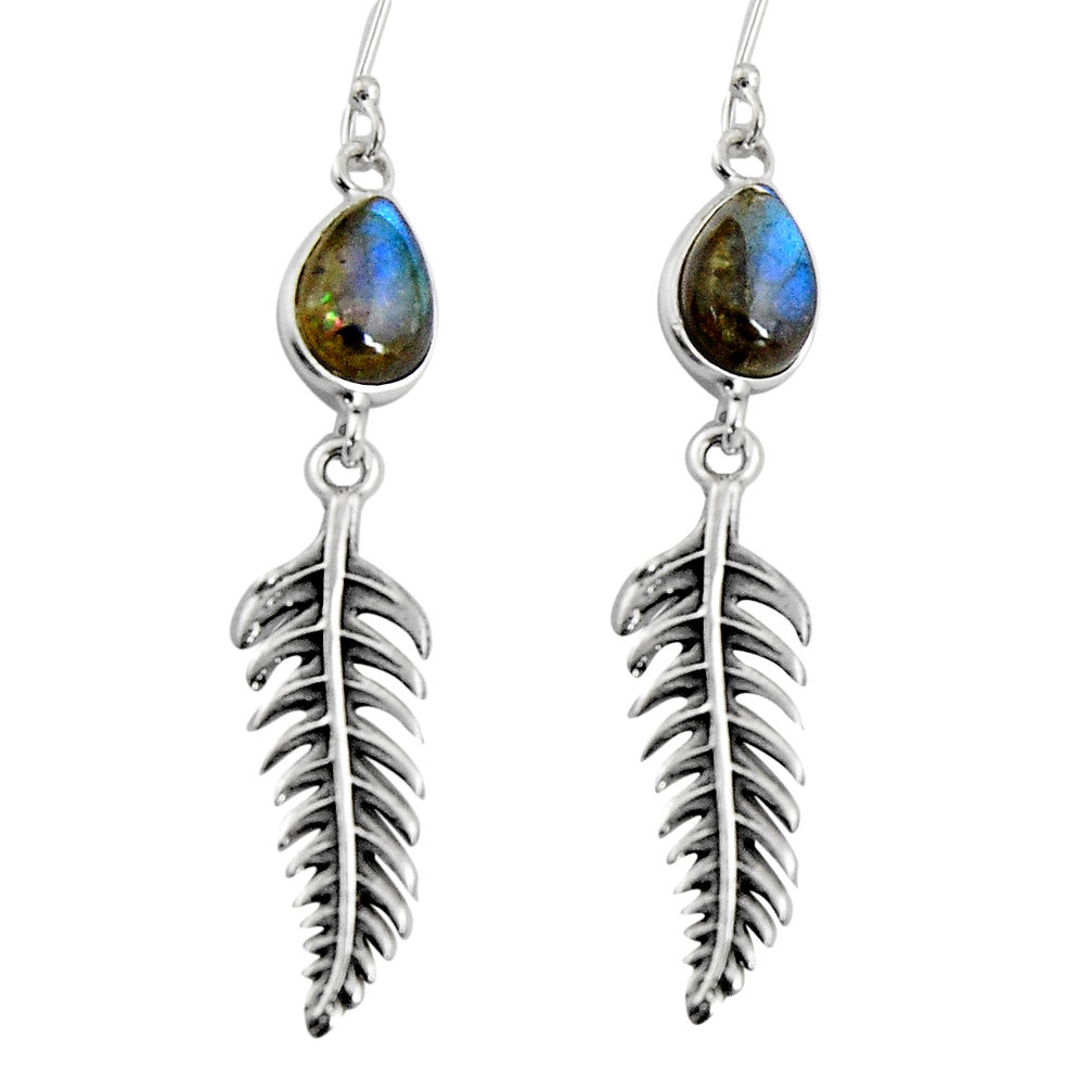 925 silver 5.36cts natural blue labradorite deltoid leaf earrings jewelry d32437
