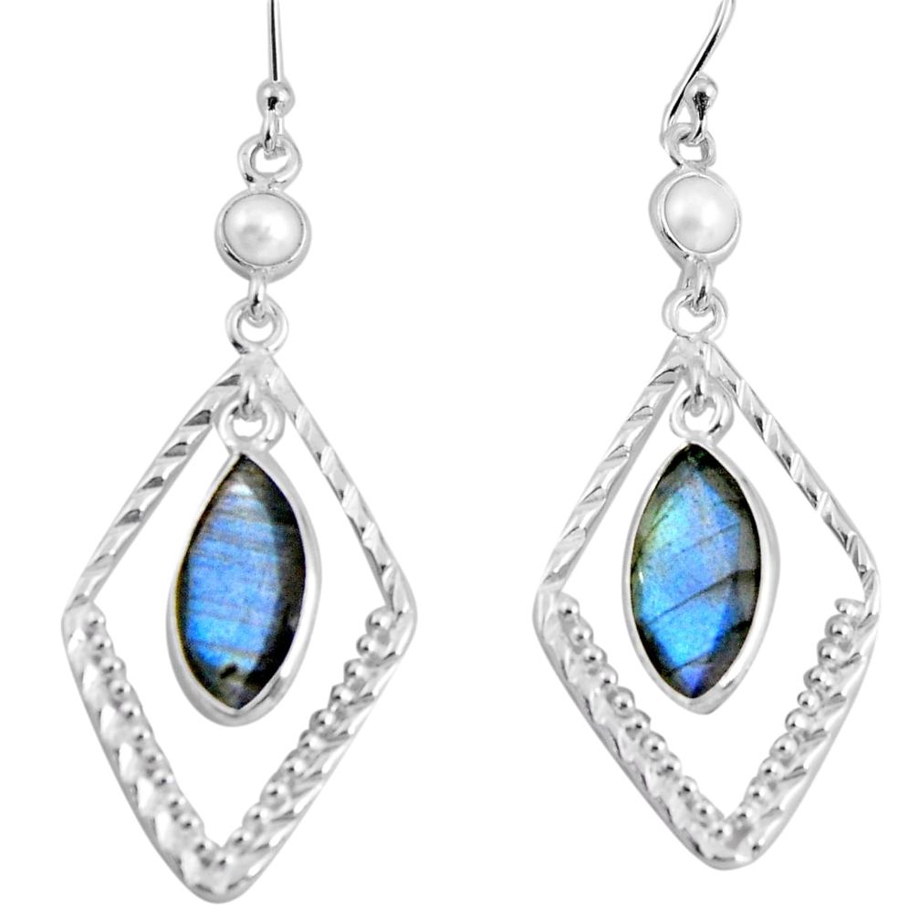 925 silver 11.73cts natural blue labradorite pearl dangle earrings p89959