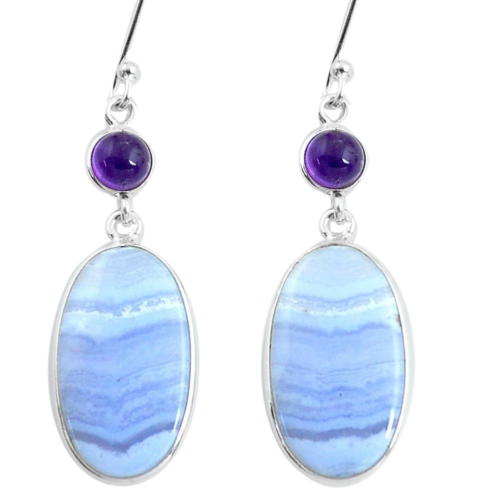 925 silver 13.60cts natural blue lace agate amethyst dangle earrings d31550