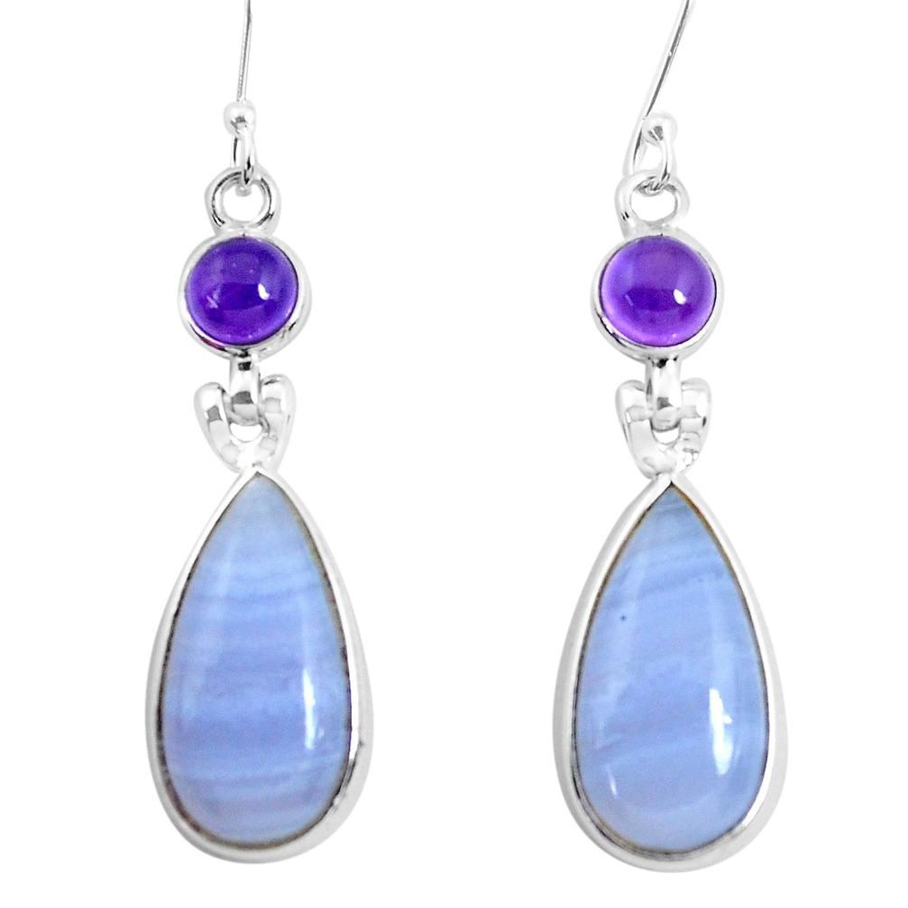 925 silver 17.32cts natural blue lace agate amethyst dangle earrings p47889