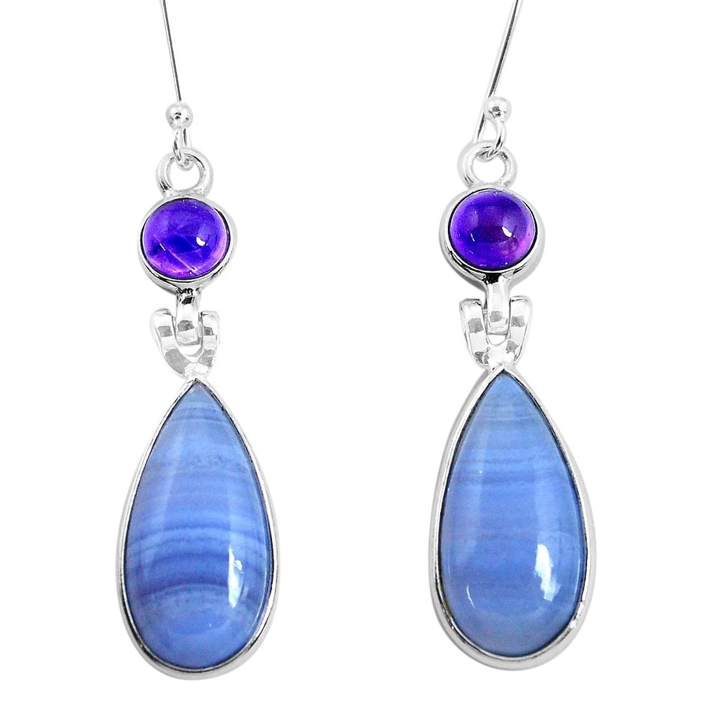 925 silver 16.04cts natural blue lace agate amethyst dangle earrings p47892