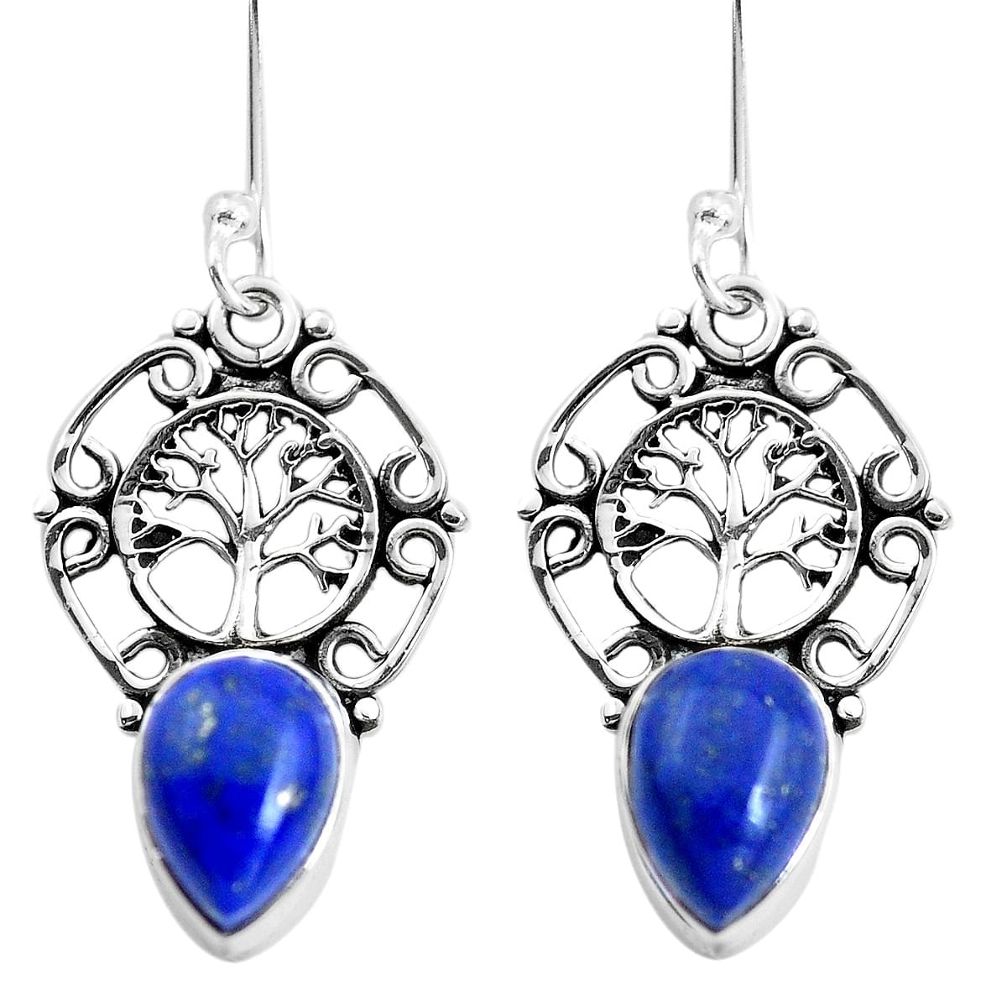 925 silver 5.81cts natural blue lapis lazuli pear tree of life earrings p41468