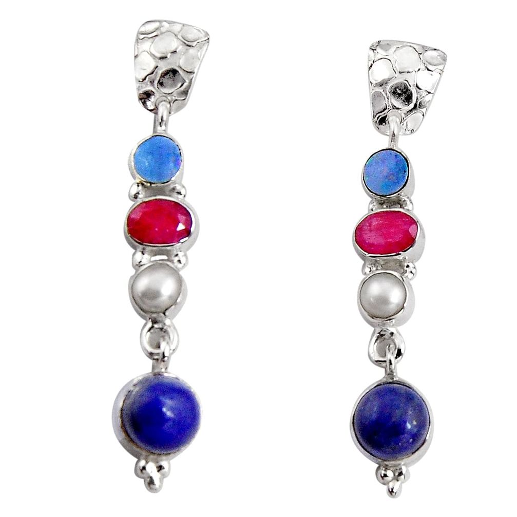 925 silver 14.88cts natural blue lapis lazuli pearl dangle earrings d32331