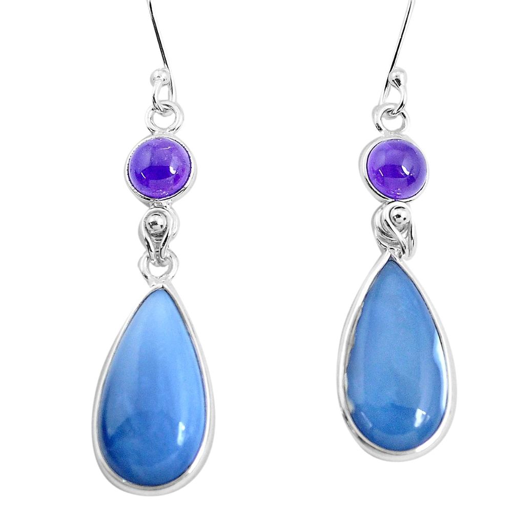 925 silver 16.71cts natural blue owyhee opal amethyst dangle earrings p48020