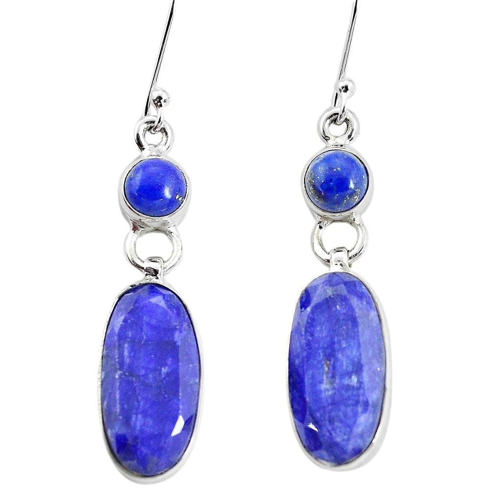 925 silver 17.36cts natural blue sapphire lapis lazuli dangle earrings p32737