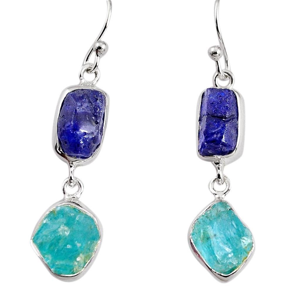 925 silver 16.18cts natural blue sapphire rough apatite rough earrings p91564