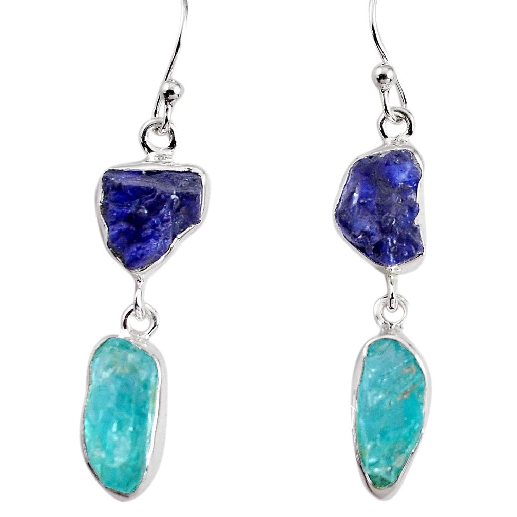 925 silver 14.72cts natural blue sapphire rough dangle earrings p91567