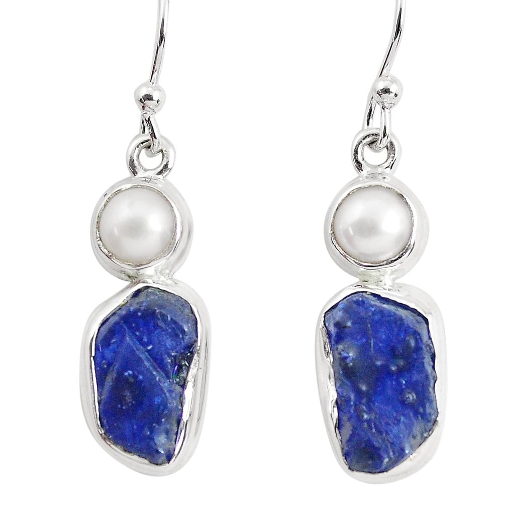 925 silver 13.28cts natural blue sapphire rough pearl dangle earrings p51824