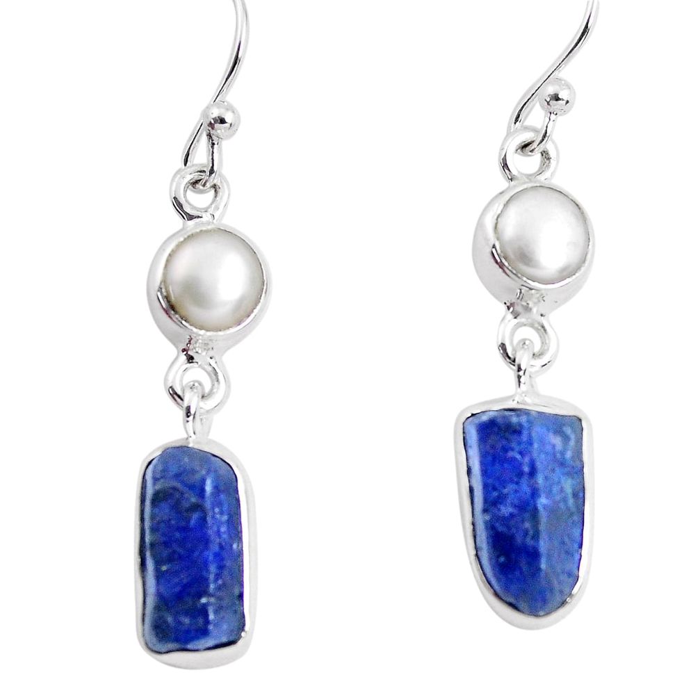 925 silver 11.66cts natural blue sapphire rough pearl dangle earrings p51828