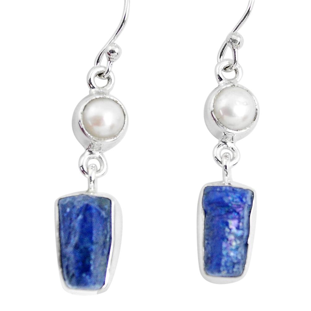 925 silver 12.07cts natural blue sapphire rough pearl dangle earrings p51836